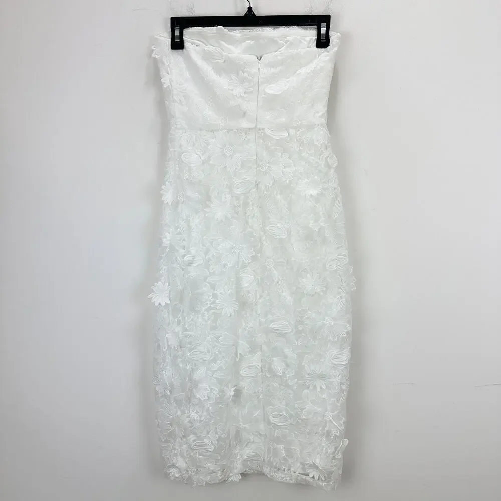 Lulu's White Strapless Midi Dress with Floral Appliqué - Picture 8 of 11